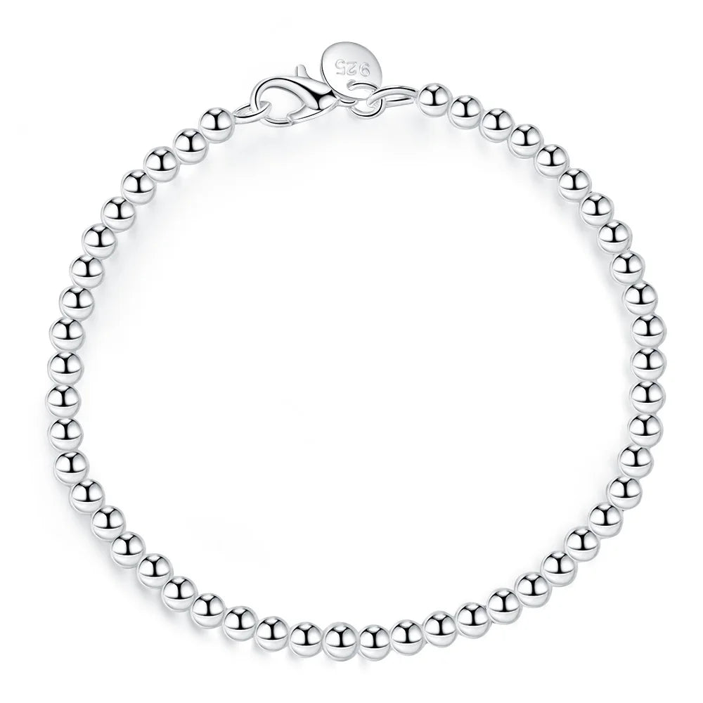 Christmas gifts charm 925 Sterling Bracelet 4MM beads chain for woman Popular brands jewelry fashion Wedding party