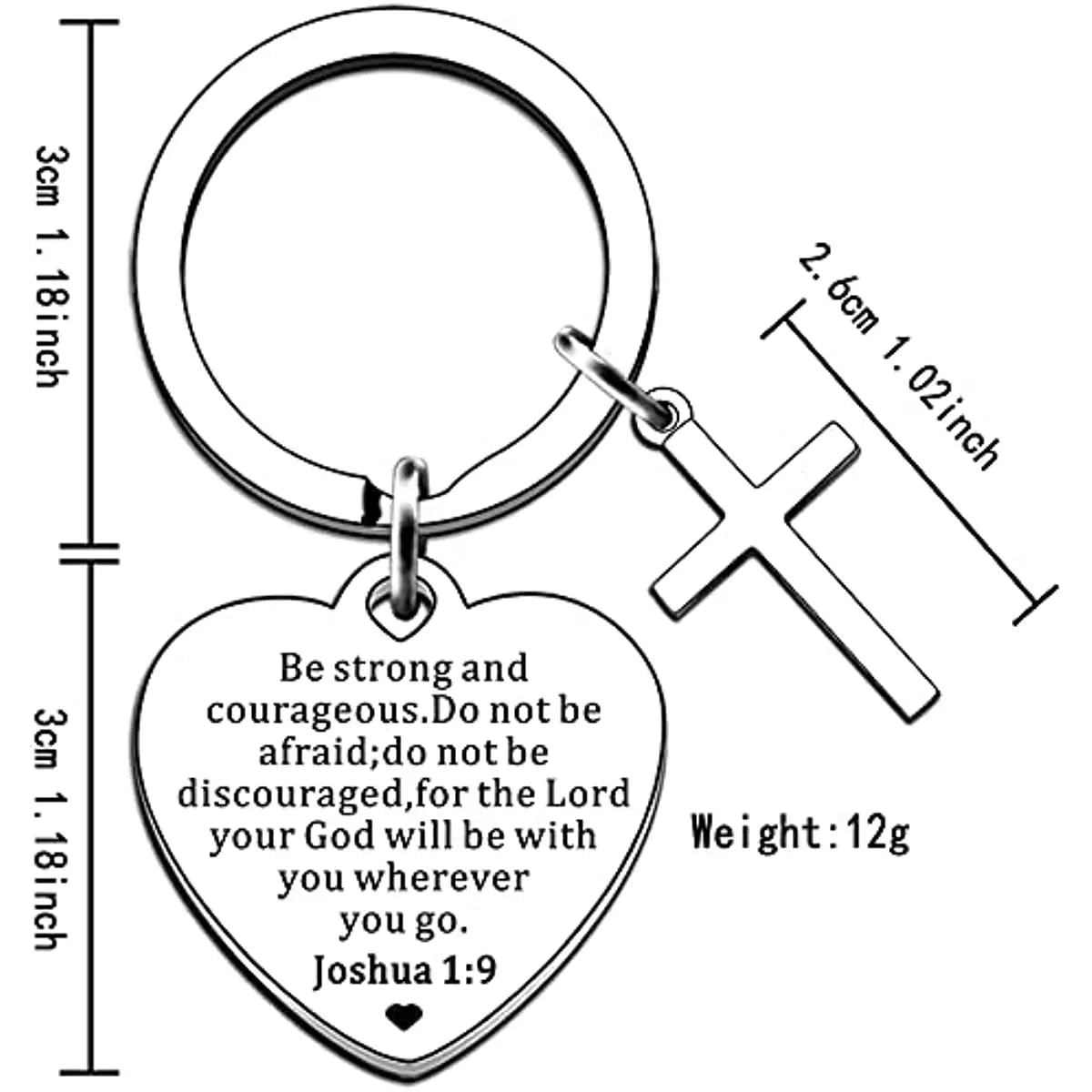 Christian Gifts Inspirational Bible Verse Keyring Be Strong and Courageous Pendant Cross Charm Religious Presents for Christmas