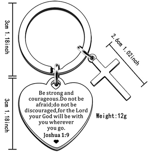 Christian Gifts Inspirational Bible Verse Keyring Be Strong and Courageous Pendant Cross Charm Religious Presents for Christmas