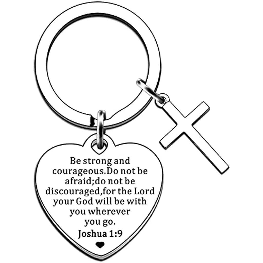 Christian Gifts Inspirational Bible Verse Keyring Be Strong and Courageous Pendant Cross Charm Religious Presents for Christmas