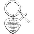 Christian Gifts Inspirational Bible Verse Keyring Be Strong and Courageous Pendant Cross Charm Religious Presents for Christmas